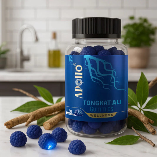 Apollo Tongkat Ali Gummies 60 count, blueberry flavoured men’s wellness supplement with Tongkat Ali and Tribulus